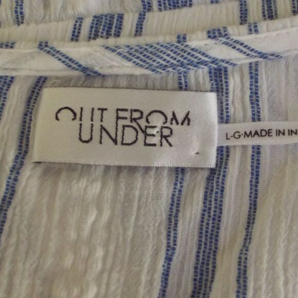 OUT FROM UNDER Swim Cover/Romper, L, White/Blue Stripes, Elastic Waist, Pockets - Picture 11 of 15
